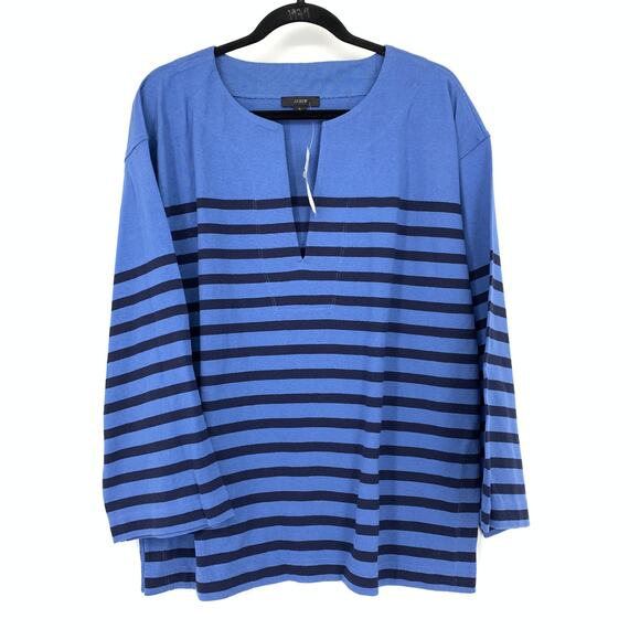 J.Crew Mariner Cloth Tunic Blue Two Tone Womens Sz S Split Neck 100% Cotton NEW - Picture 1 of 7